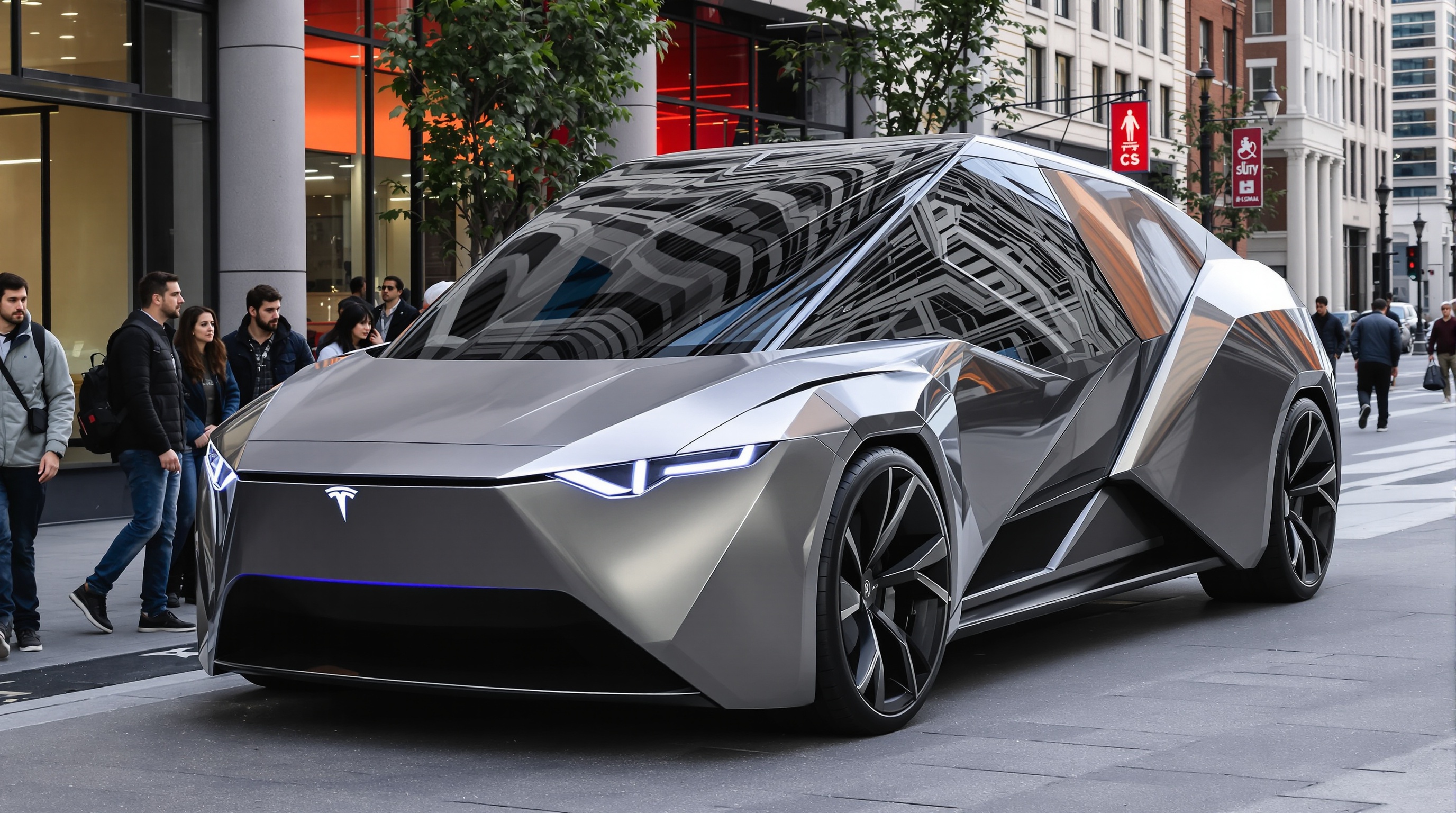 Tesla Cybertruck dans un environnement urbain ou extérieur, illustrant son design clivant et son accueil mitigé sur le marché.