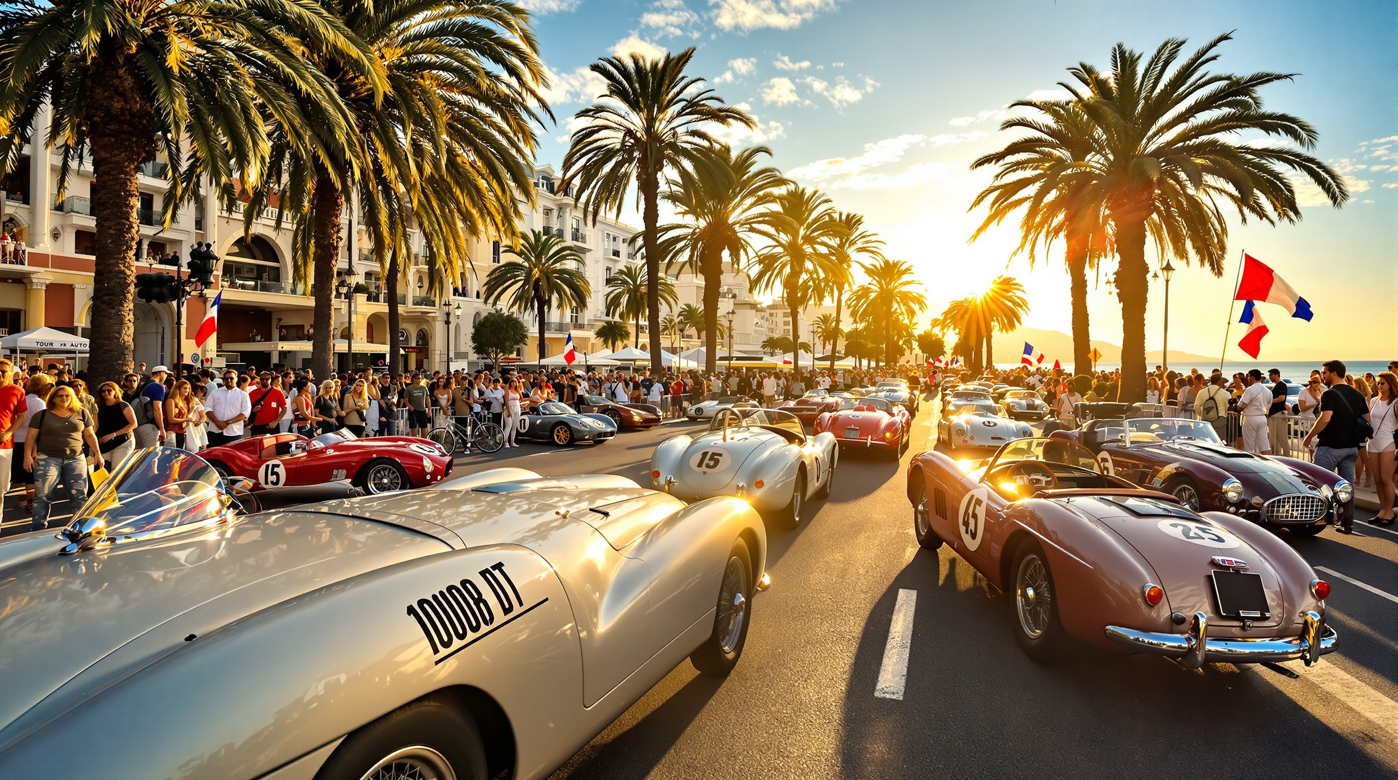 Fin d’étape Tour Auto 2025 Promenade des Anglais foule passion voitures historiques drapeaux