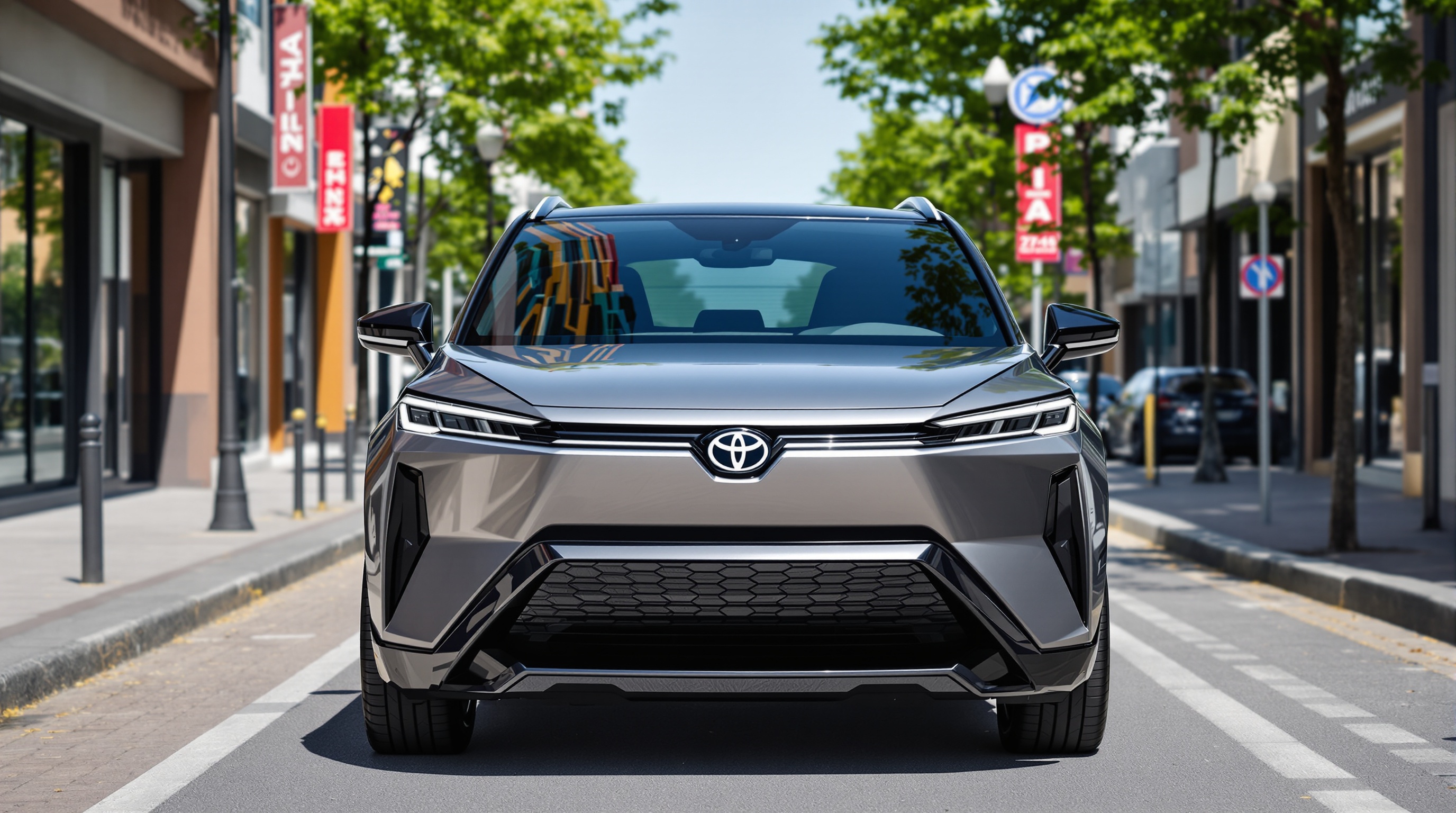 Toyota bZ4X 2025 garé dans une rue urbaine
