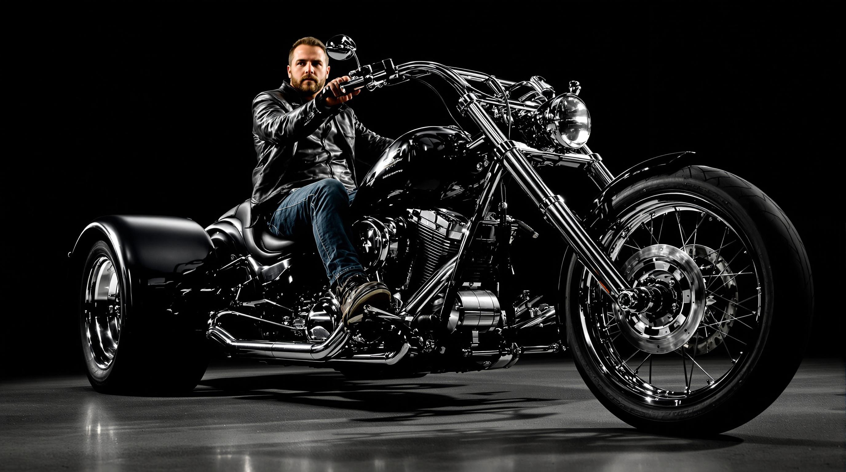 Trike traditionnel américain avec chromes et moteur apparent