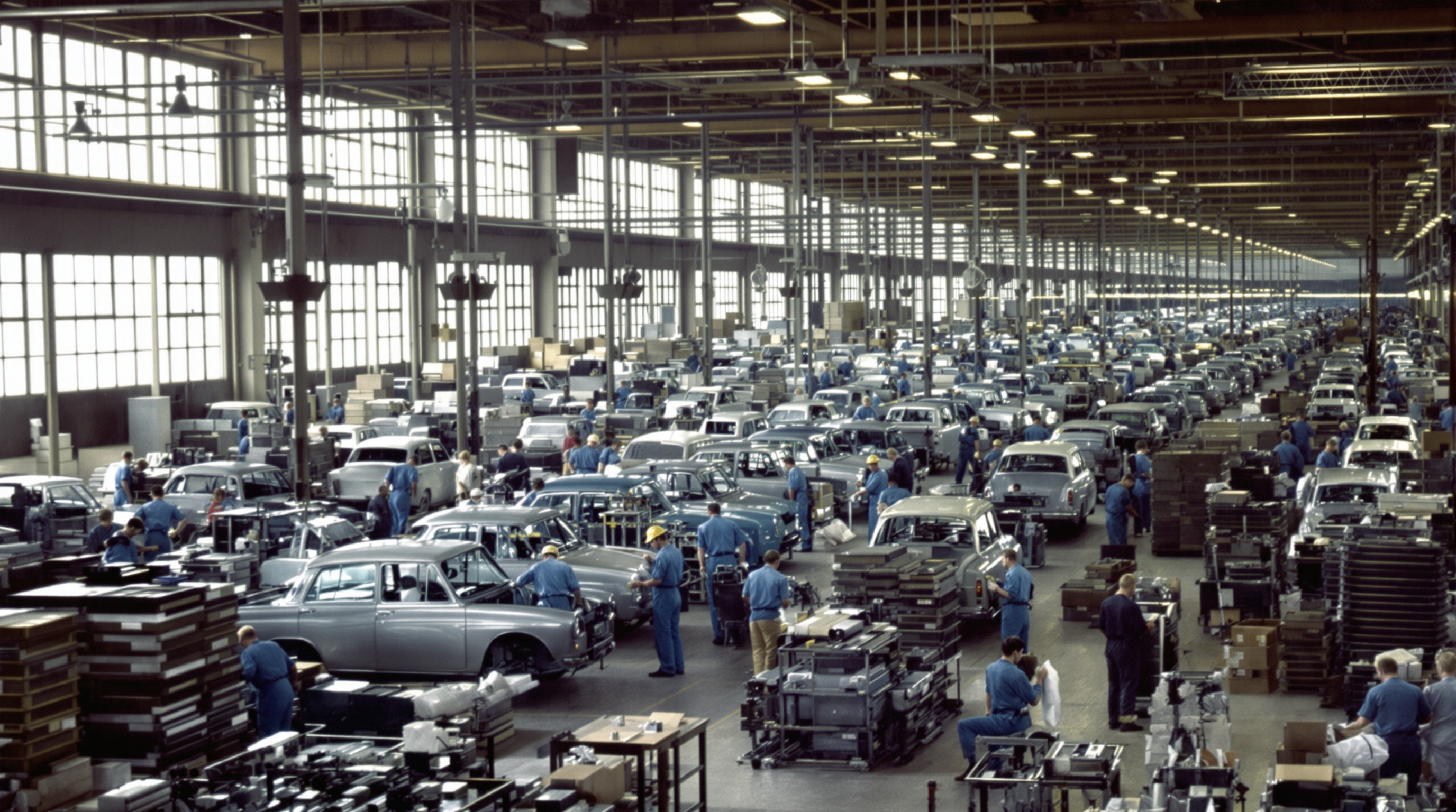 Usine Simca à Poissy dans les années 60, production de l'Aronde