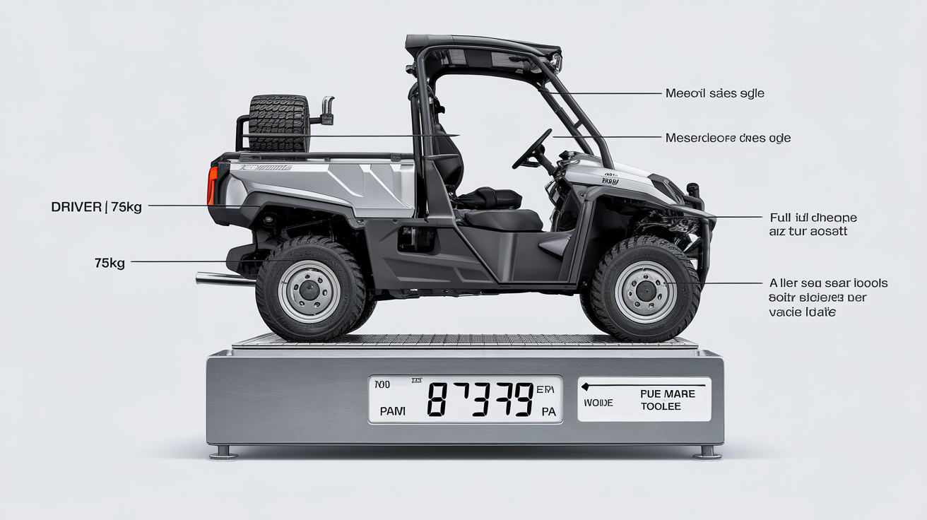 Utilitaire sur balance montrant le calcul du poids à vide en ordre de marche