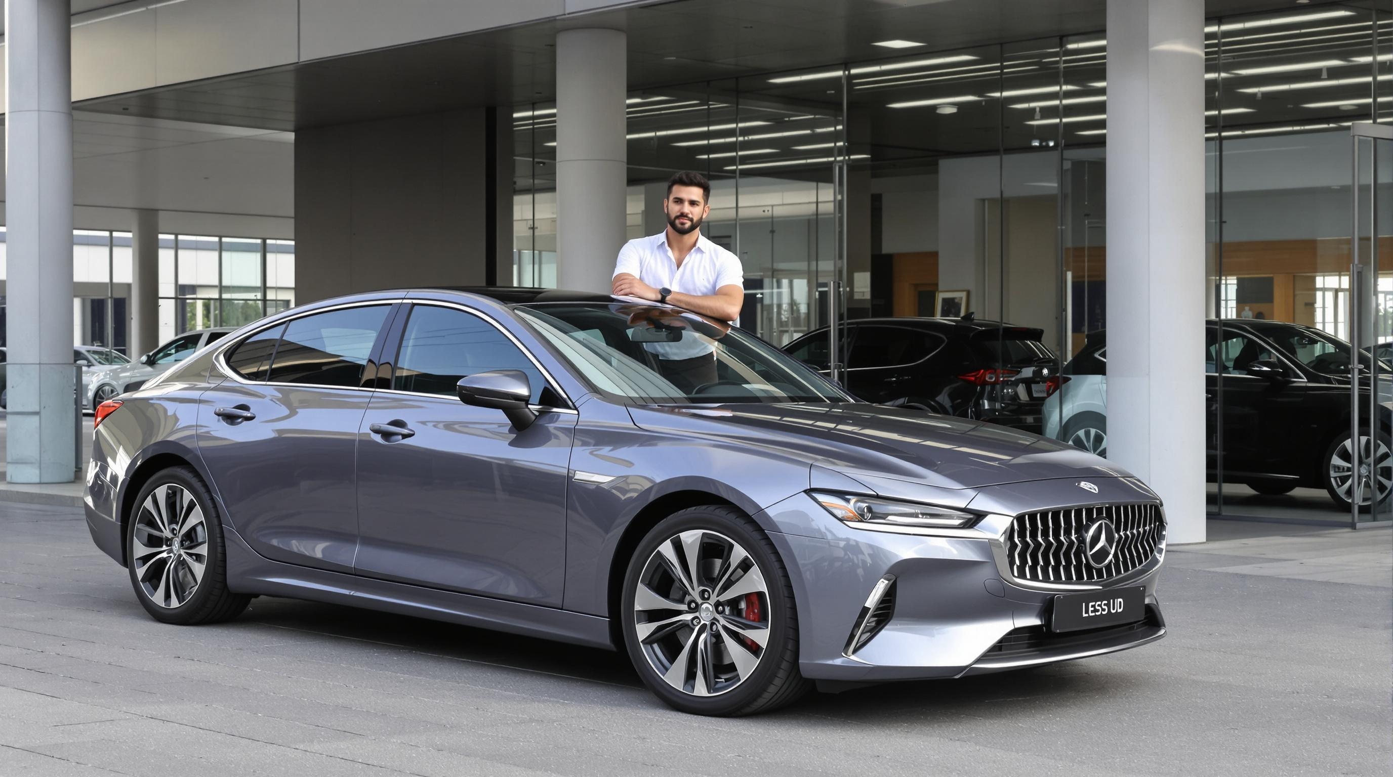Une voiture en leasing avec un auto-entrepreneur en arrière-plan.