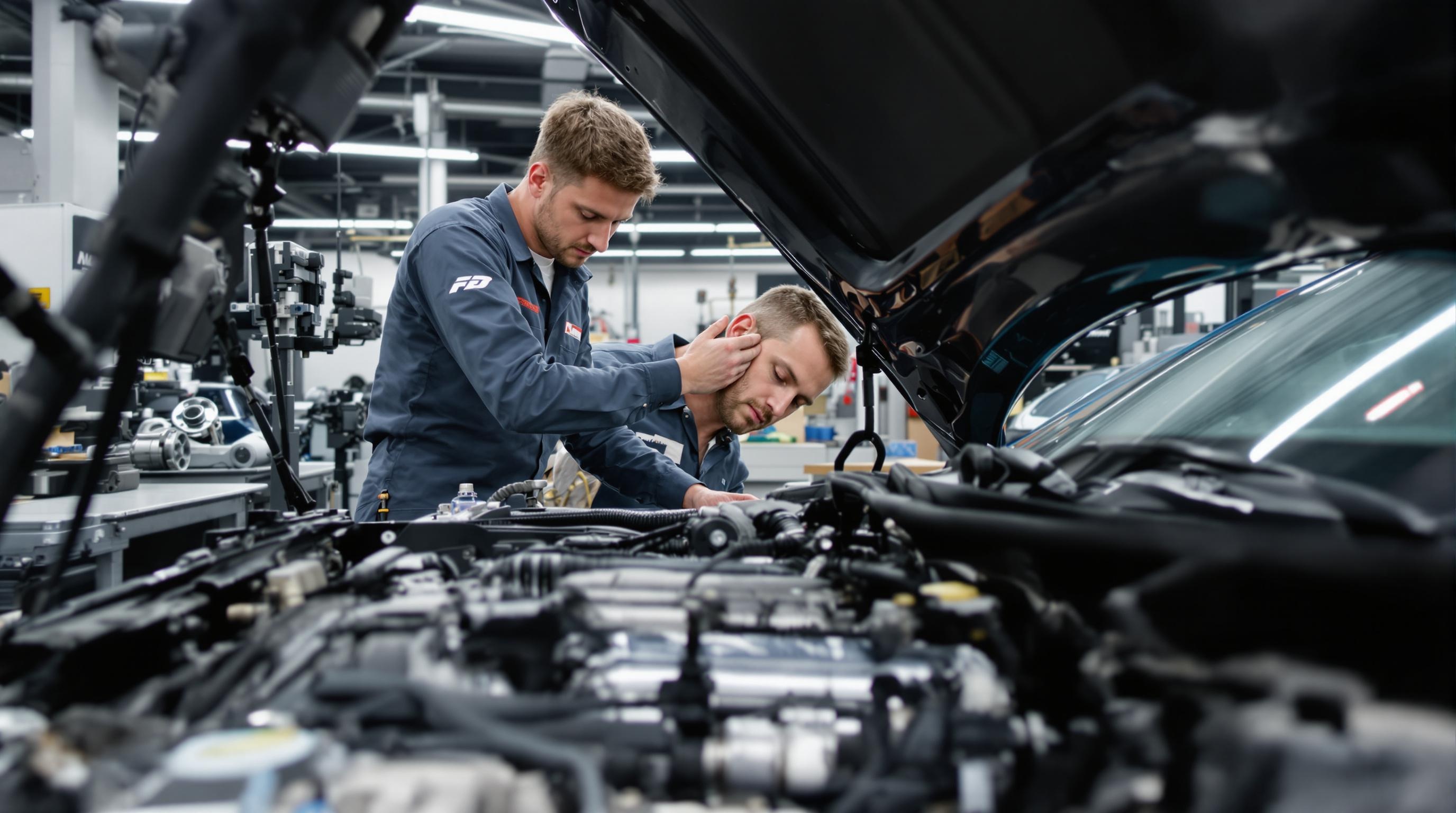 Une voiture en cours d'entretien dans un atelier automobile moderne