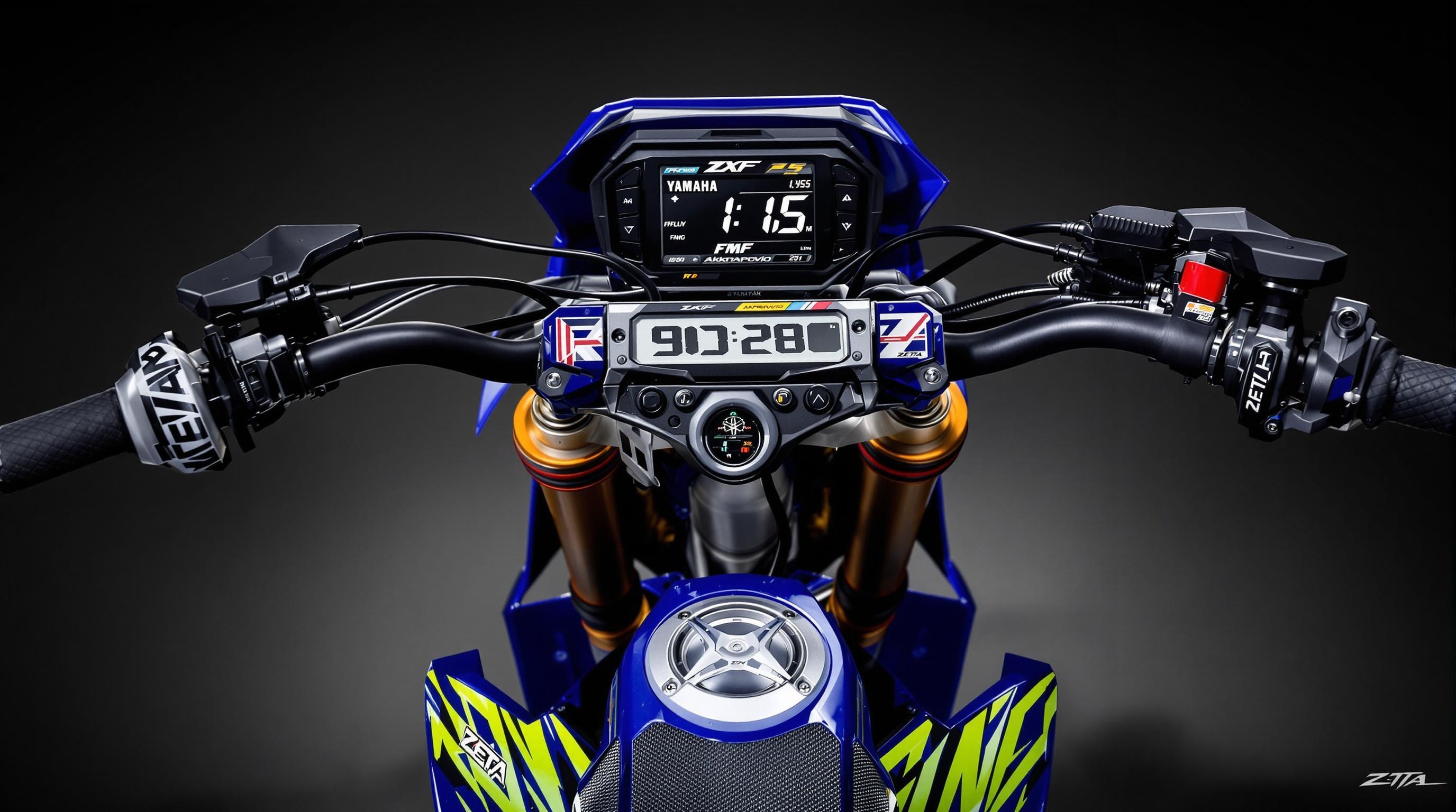 Cockpit de la YZ125 2025 avec afficheur digital et accessoires racing
